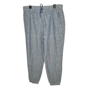 Athleta Blue 100% Linen Pull on Elastic Drawstring Waist Jogger Pants Size 16